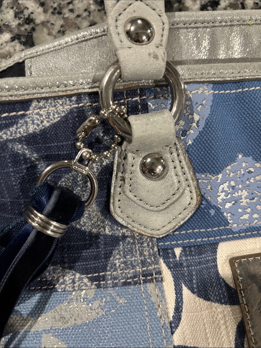 Coach Patchwork Signature Tote in Blue and Cream with Silver Trim - Picture 5 of 12